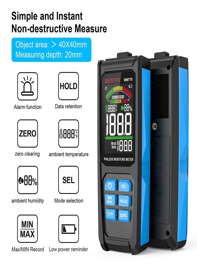 MESTEK Pinless Wood Moisture Meter Drywall Moisture Detector for Lumber Concrete Building with Backlit Color LCD Display -Wall Moisture Sensor Digital Humidity Tester for Firewood - Image 2